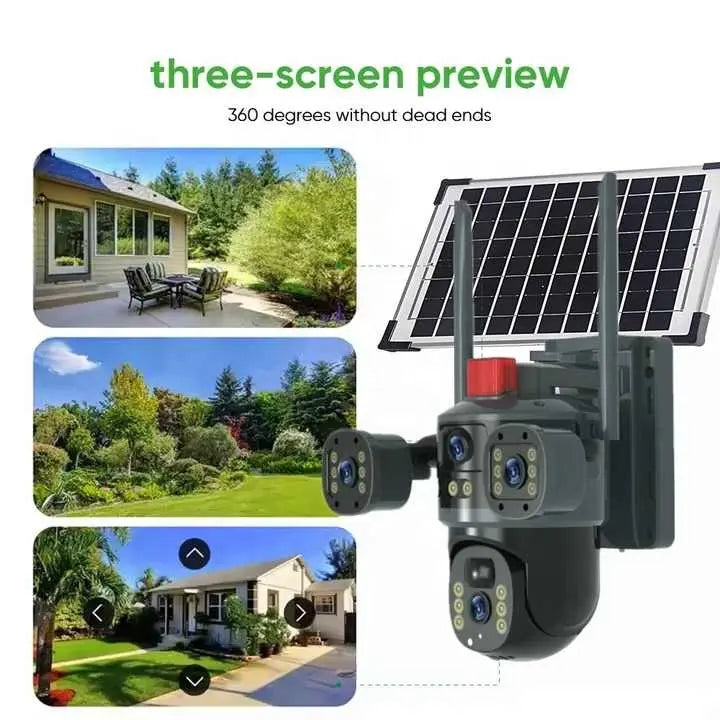 4G Sim card monitoring V380 4Lens 3 lens 12MP 6K outdoor security network camera 360 gimbal IP CCTV wireless solar energy